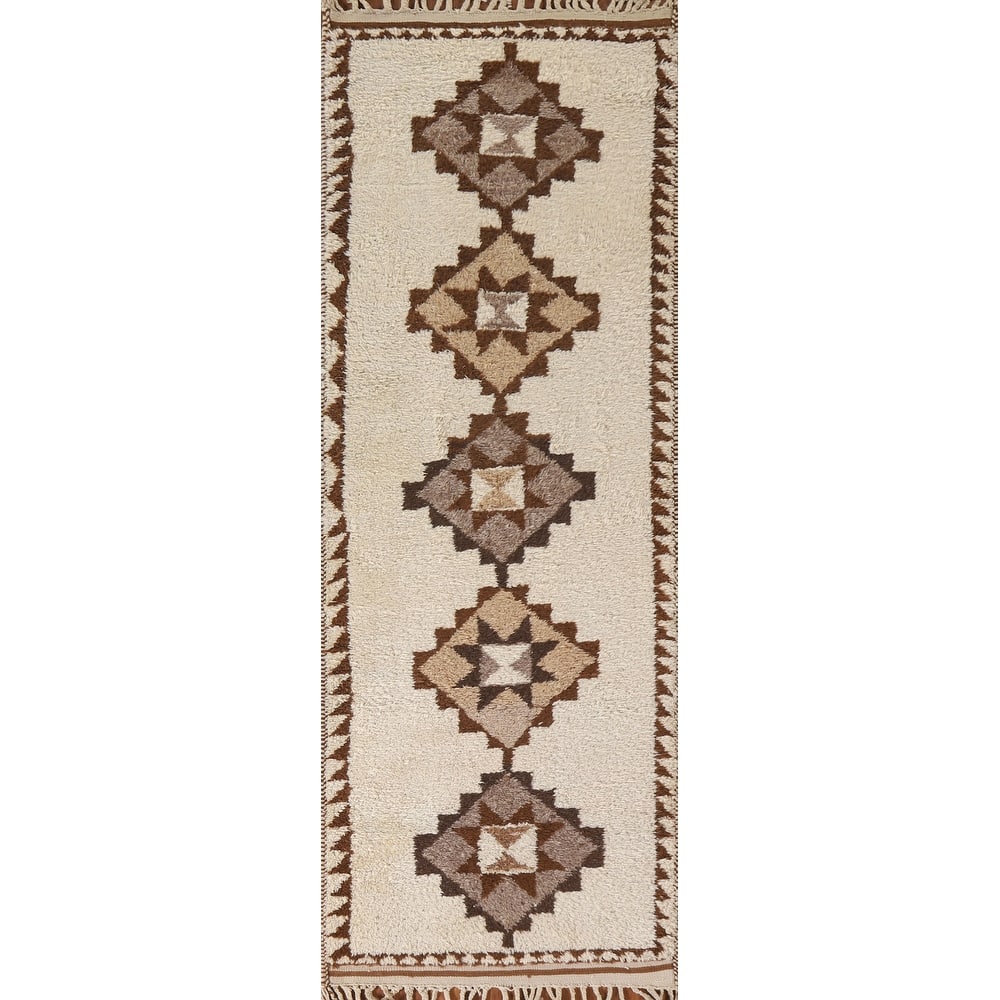 Anatolian Beige Turkish Runner Rug Hand-knotted Wool Carpet - 3'5"x 10'9"