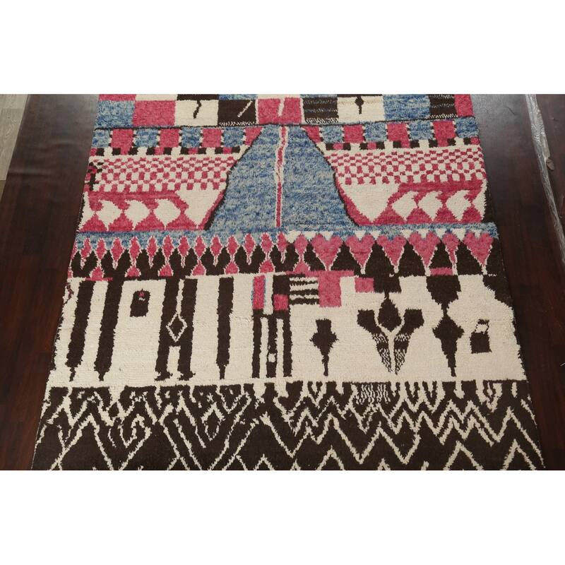 Tribal Geometric Oriental Moroccan Wool Area Rug Hand-knotted Carpet - 9'0" x 13'0"