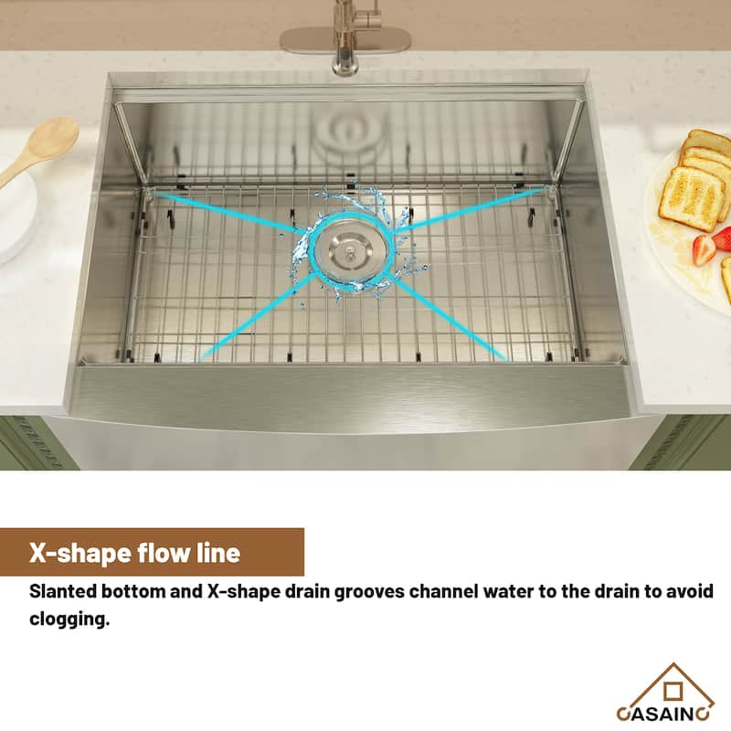 Farmhouse/Apron-Front Single Bowl 18 Gauge Brushed Stainless Steel Workstation Kitchen Sink with Accessories