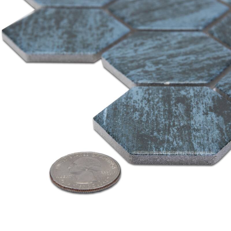 Merola Tile Cassis 2" Hex Black 11-1/8" x 12-5/8" Porcelain Floor and Wall Tile