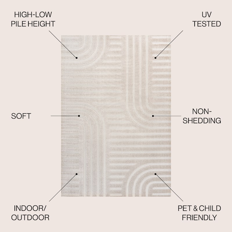 JONATHAN Y Finn High-Low MidCentury Modern Arch Stripe Two-Tone Indoor/Outdoor Rug
