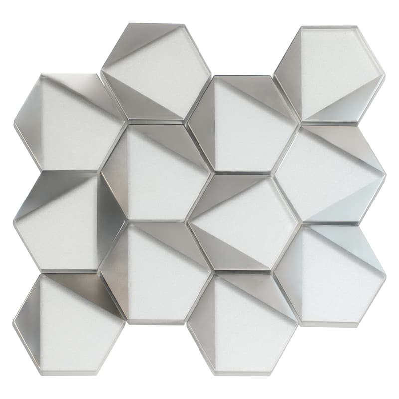 Mirari 9x11 in. Glossy Glass 3D Trapezoid Mosaic Wall Tile (3.28 sq ft/case, 5-Pack)