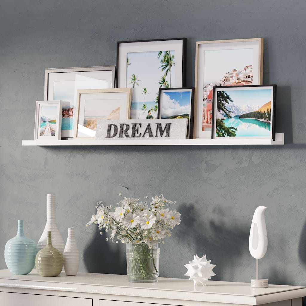 Wallniture Denver 46 Inch Picture Ledge, Floating Shelf for Photo Storage, White