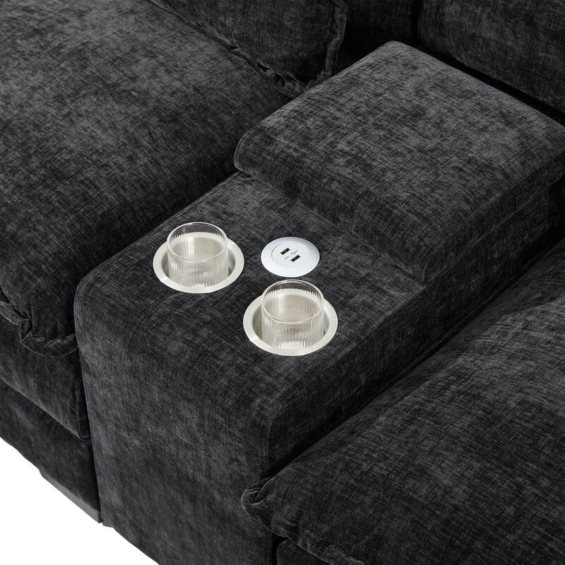 123" Chenille U-Shaped Sectional Sofa with Console & USB Charger