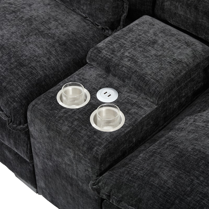 U-Shaped Symmetrical Sectional Sofa with Console, Chaise, USB Ports