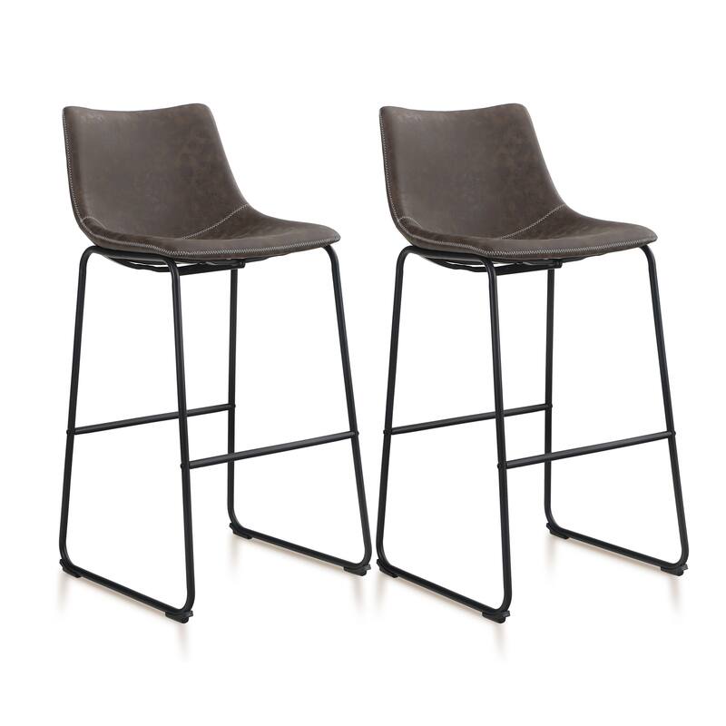 PHI VILLA Square PU Leather Counter Height Kitchen Bar Stools with Back, Set of 2