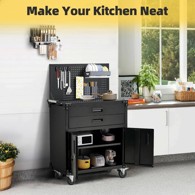 AECOJOY Rolling Tool Chest with Wheels 2 Drawers Pegboard