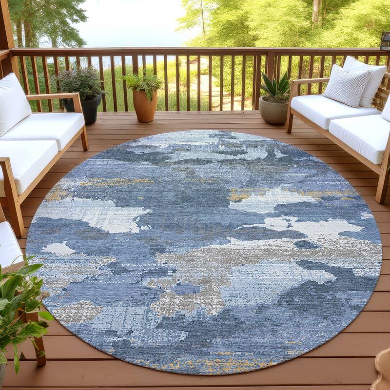 Machine Washable Indoor/ Outdoor Abstract Casual Chantille Rug - Denim - 8' x 8'
