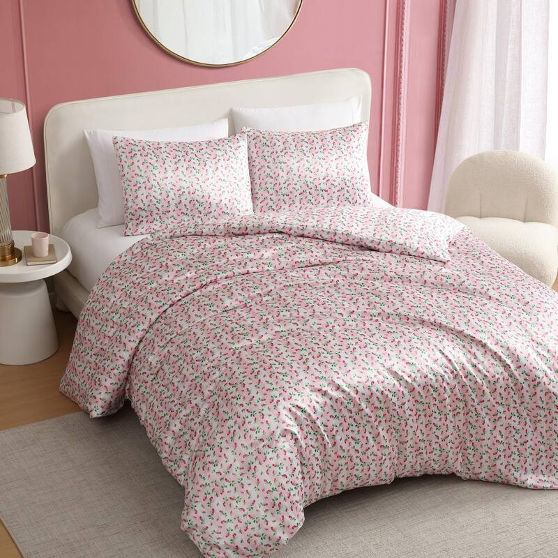 Betsey Johnson Rose Stripe Reversible Pink Duvet Cover Set