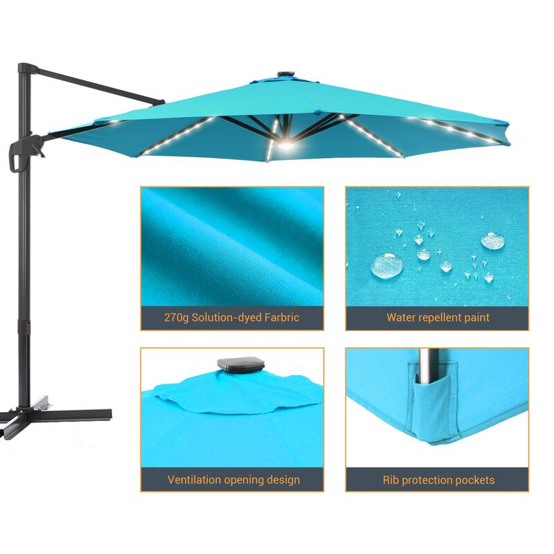 LIVOOSUN 11FT LED Patio Cantilever Umbrella w/Cross Base