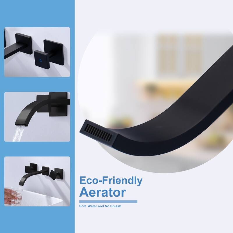 WOWOW Double Handle Wall Mounted Waterfall Bathroom Faucet