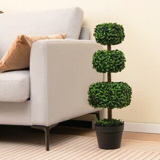 30 Inch Artificial Boxwood Topiary Ball Tree with Cement-filled Pot ...