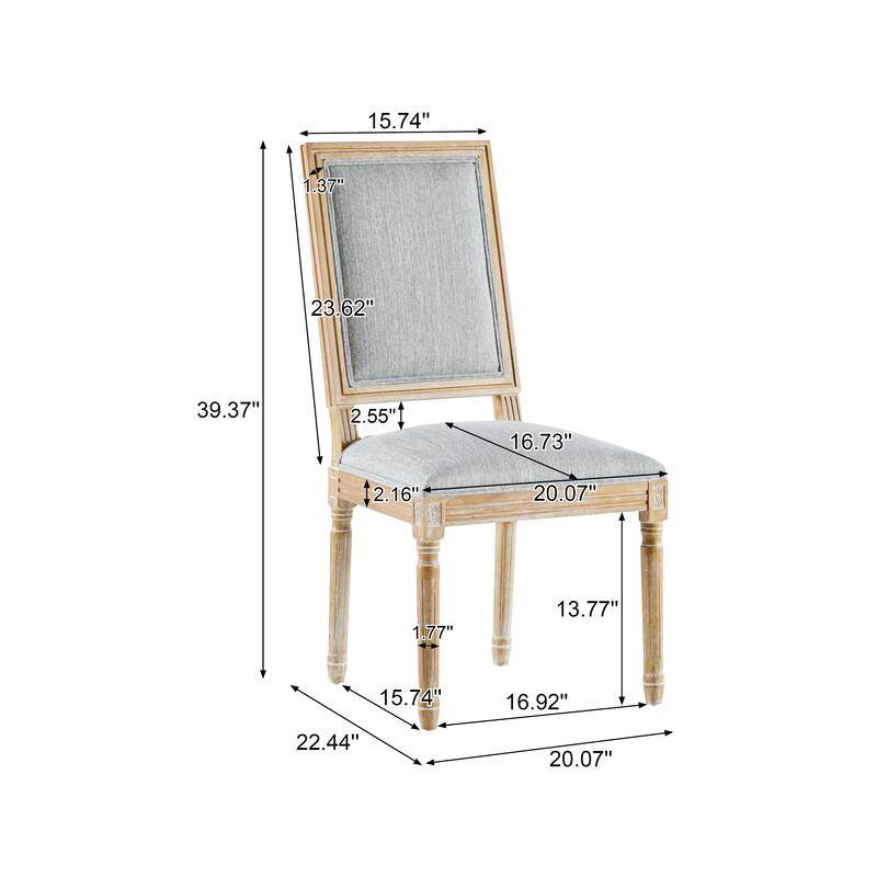 [Set of 6] French Country Dining Chairs Elegant Cane Backrest & Upholstered Seats with Fluted Legs Rustic Weathered Finish Solid
