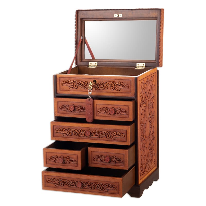 Novica Handmade Baroque Secrets Wood And Leather Jewelry Box