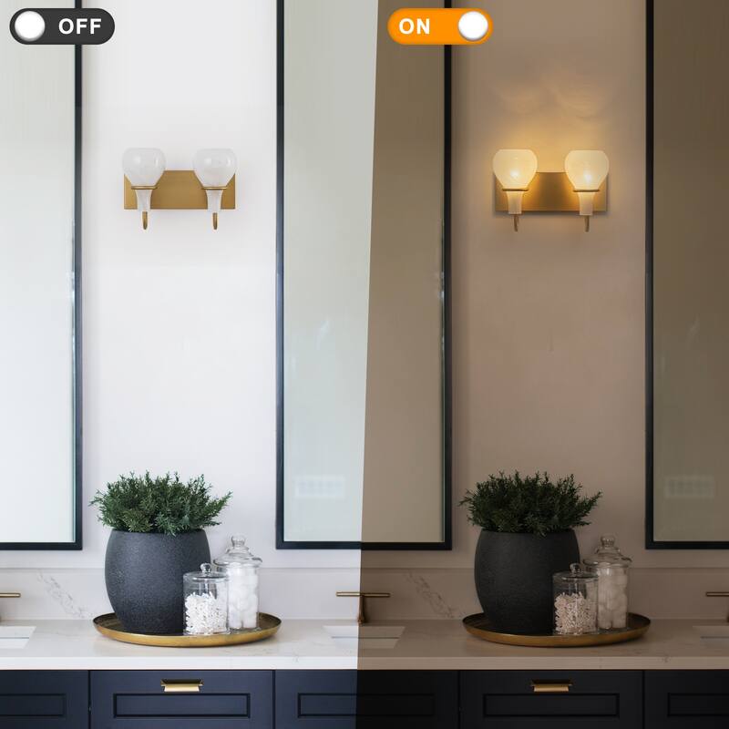 Modern Gold Vanity Light with Clouded Glass Bulb-Vase Shades Bathroom