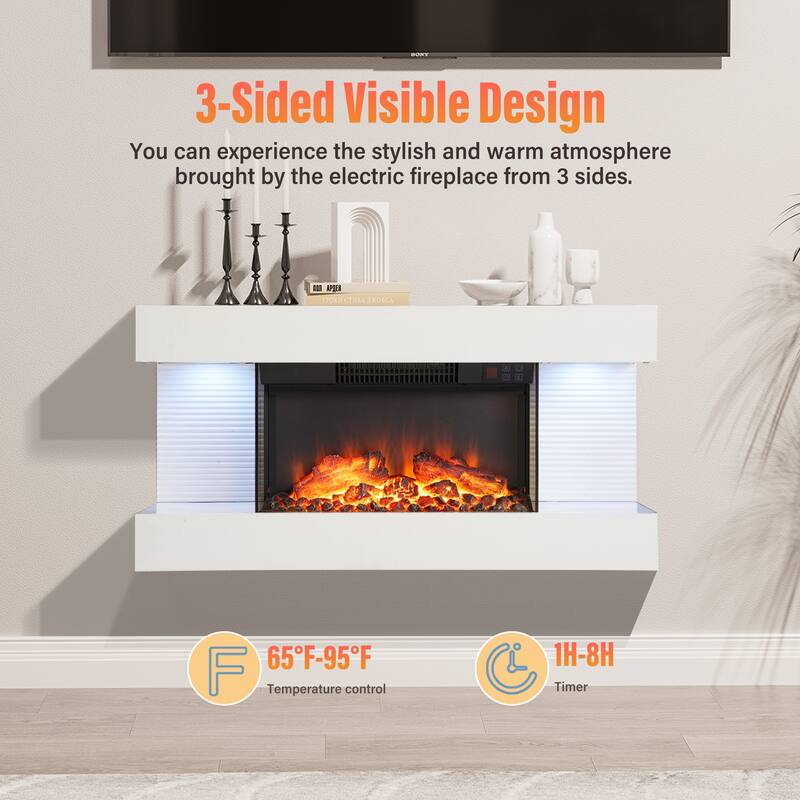 3-Sided Electric Fireplace, Wall Mounted LED Electric Fireplace