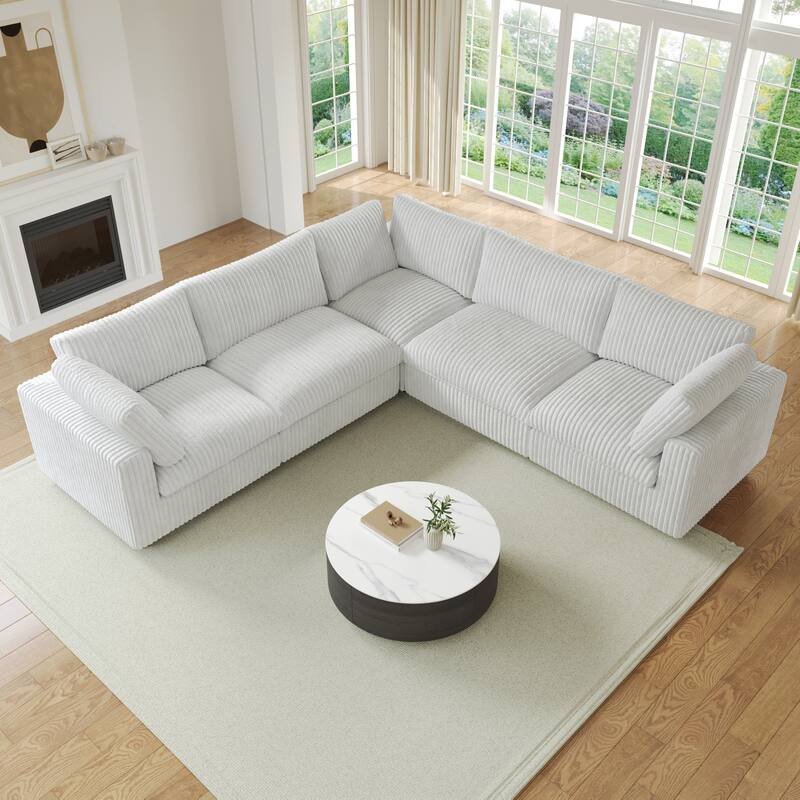 Cloud Corner Sofa Soft Plush Upholstered Modular Sectional Sofa Down Filled Living Room Couch - Beige