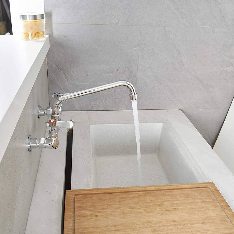 Wall Mount Kitchen Faucets,Chrome with Two Handles - Spout reach:10" Spout height:3.3inch - Brushed Nickel