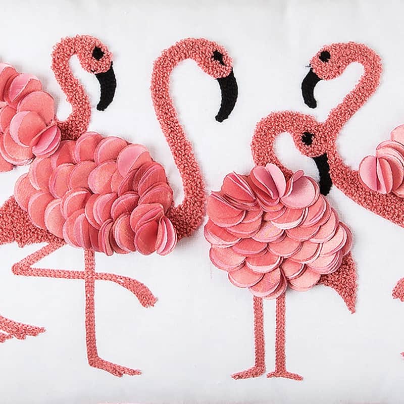 Flamingo Friends Dimensional Throw Pillow with Pom Poms