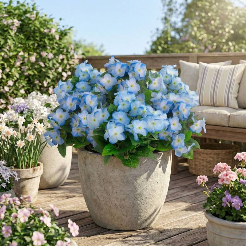 14-in UV Resistant Artificial Hydrangea Bush - Set of 6