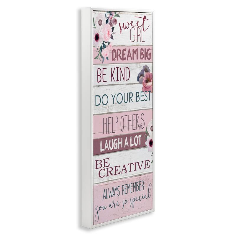 Stupell Sweet Girl Inspirational Phrases Soft Pink Florals Framed Wall Art