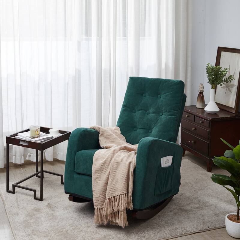 Metal Frame Japanese Rocking Chair with High Back & Side Pockets