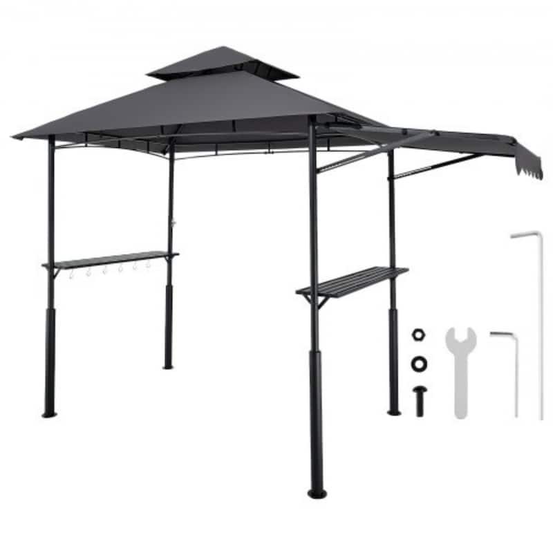 8x5 Feet BBQ Grill Gazebo with Double Tier Roof and Steel Frame Side Shelves and Hanging Hooks - 95.67” x 59.06” x 98.43”