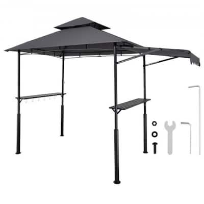 8x5 Feet BBQ Grill Gazebo with Double Tier Roof and Steel Frame Side Shelves and Hanging Hooks - 95.67” x 59.06” x 98.43”