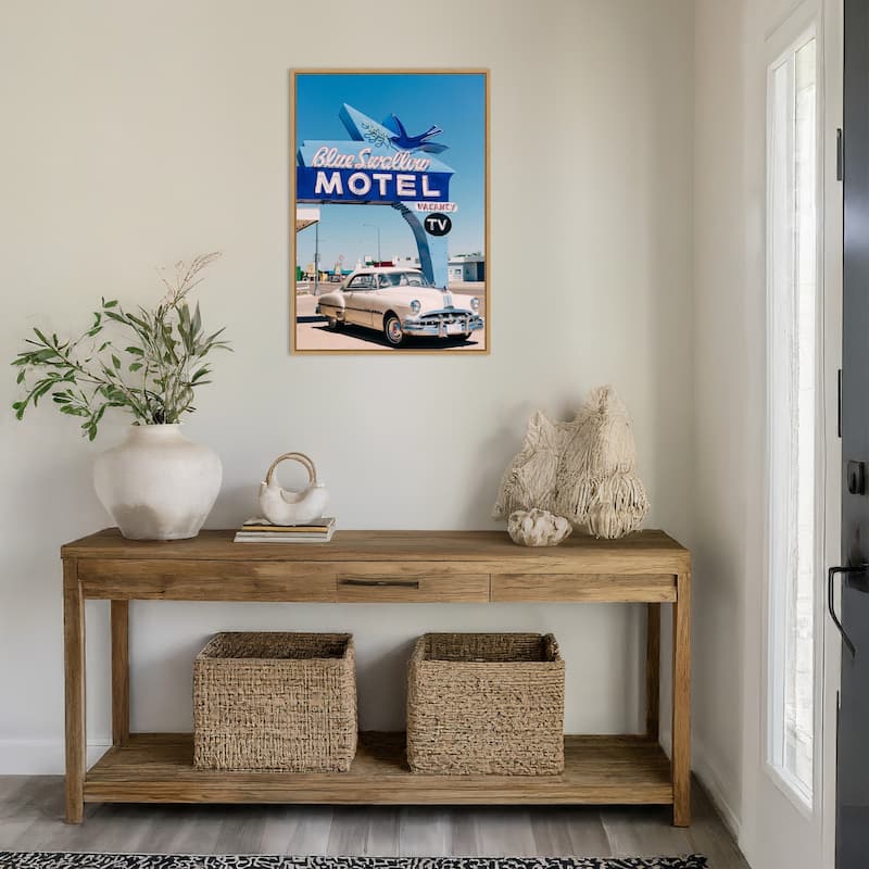 Blue Swallow Motel by Bethany Young Framed Canvas Wall Art Print - Sylvie Natural