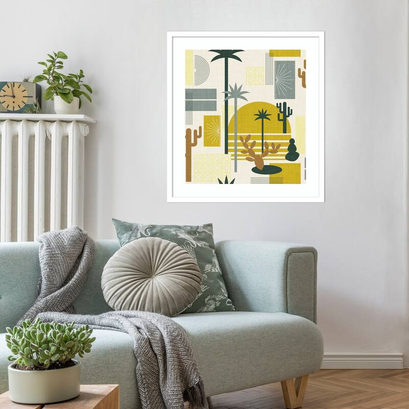 Palm Springs Geometric Escape Mustard by Alexandra Weise Wood Framed Wall Art Print