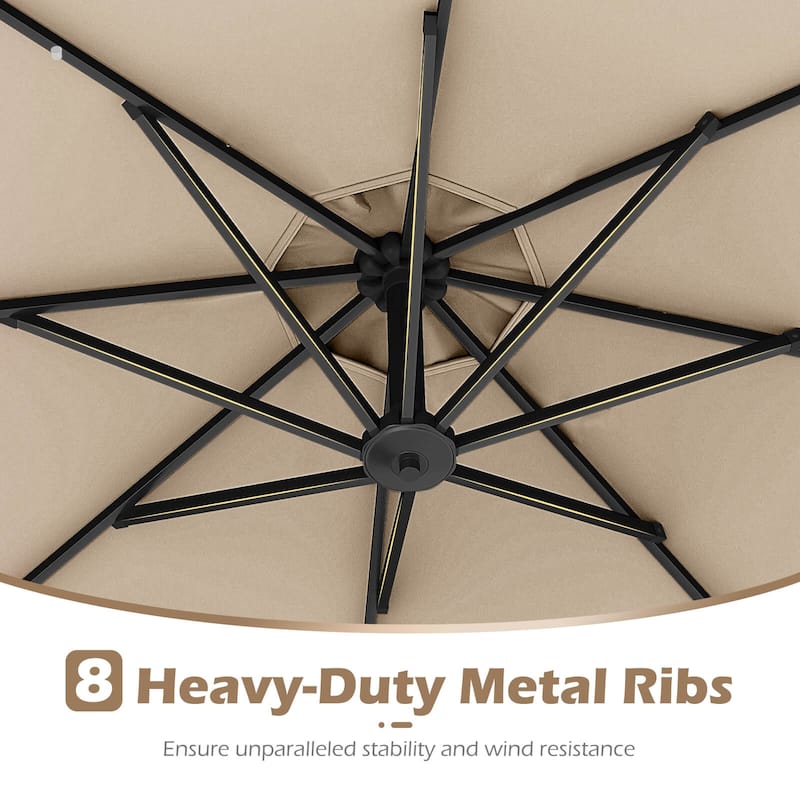 Costway 10 FT Solar Offset Hanging Umbrella Patio Cantilever Umbrella