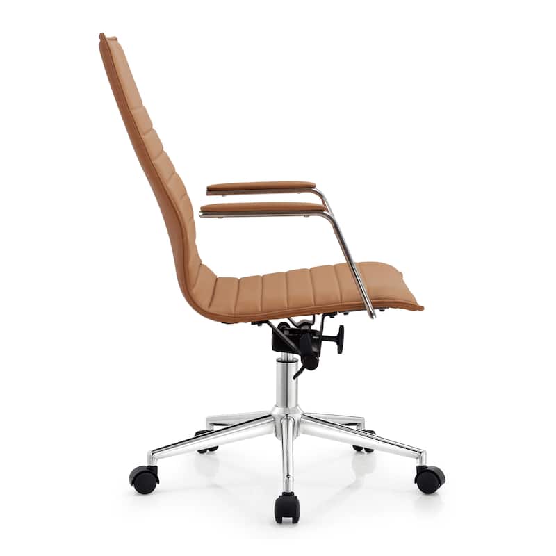 Modern High Back Office Chair Ribbed PU Leather Tilt Adjustable Conference Room Task Work Computer