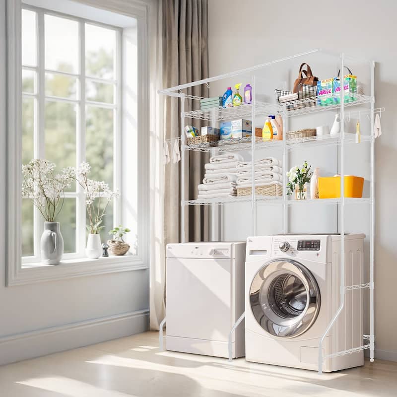 Adjustable Laundry Room Storage Shelf Over Washer and Dryer Sturdy Carbon Steel Organizer Rack