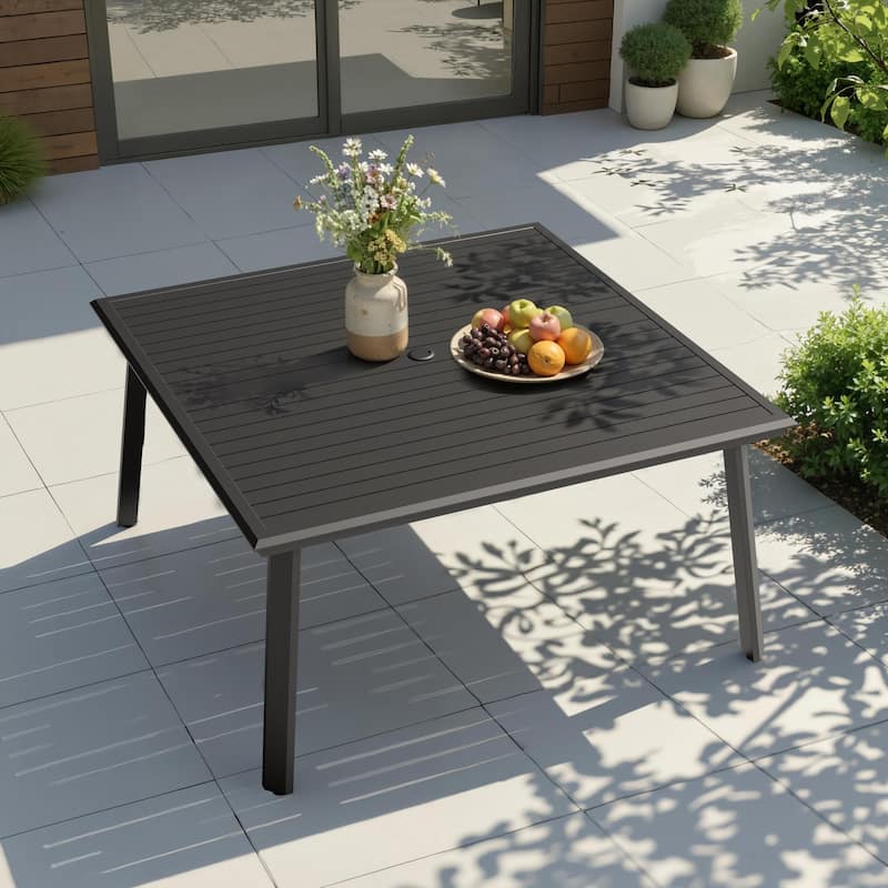 Pellebant Outdoor Aluminum Dining Table with Umbrella Hole for 6-12 Person