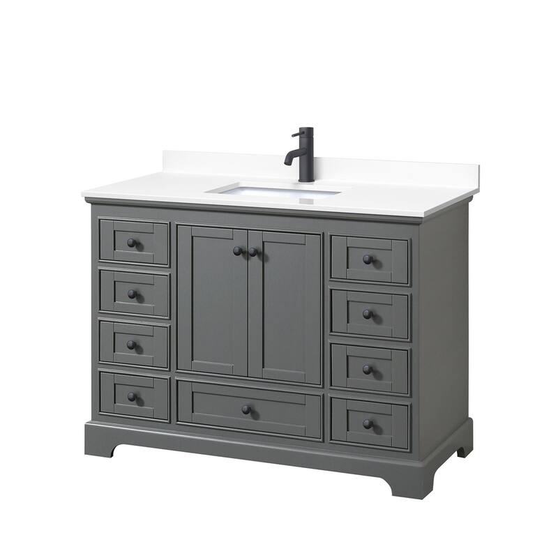 Wyndham Collection Deborah 48" Free Standing Single Basin Vanity Set - Dark Gray / White Cultured Marble Top / Matte