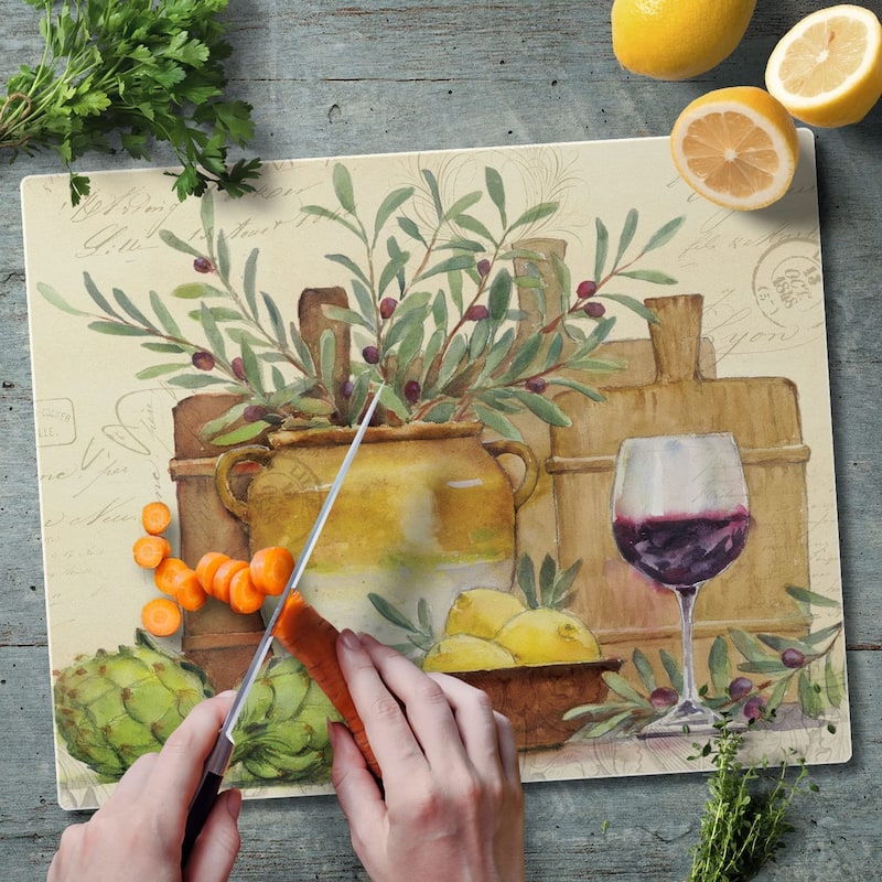 CounterArt Rustic Wine Decorative 3mm Heat Tolerant Tempered Glass Cutting Board 15" x 12" Made in the USA Dishwasher Safe