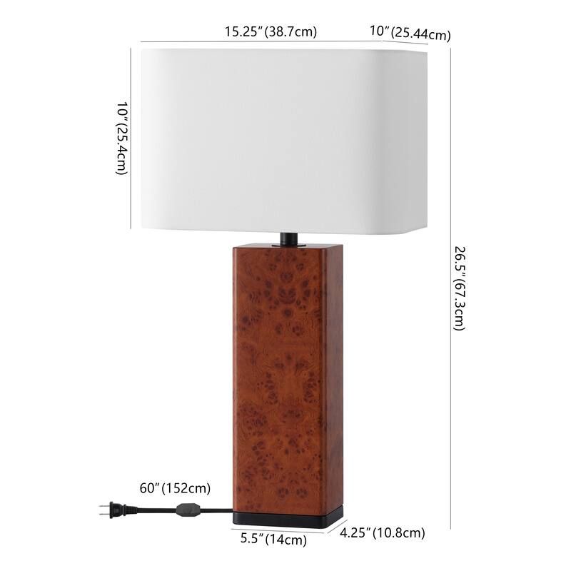 SAFAVIEH Couture Elsee Burl Wood Table Lamp - 15"W x 12"D x 27"H