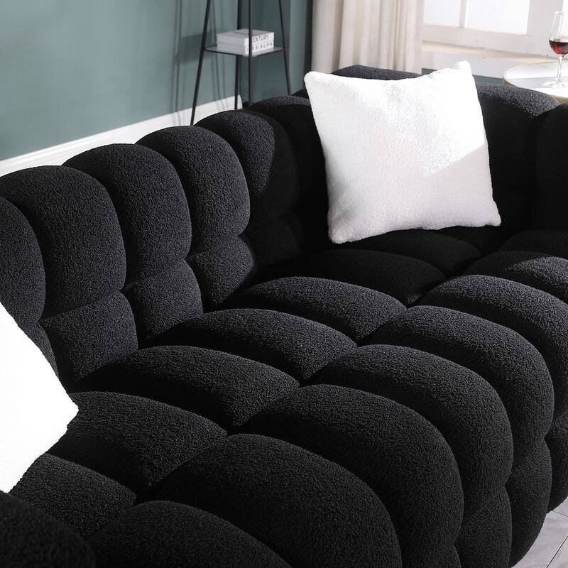 Modern Marshmallow Boucle Sofa with Solid Wood Frame and 2 Pillows