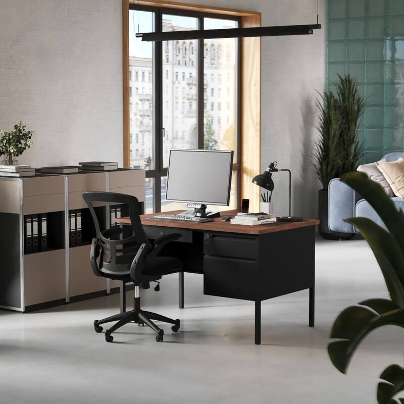 Commercial Right Side Single Pedestal Desk with 3 Locking Drawers