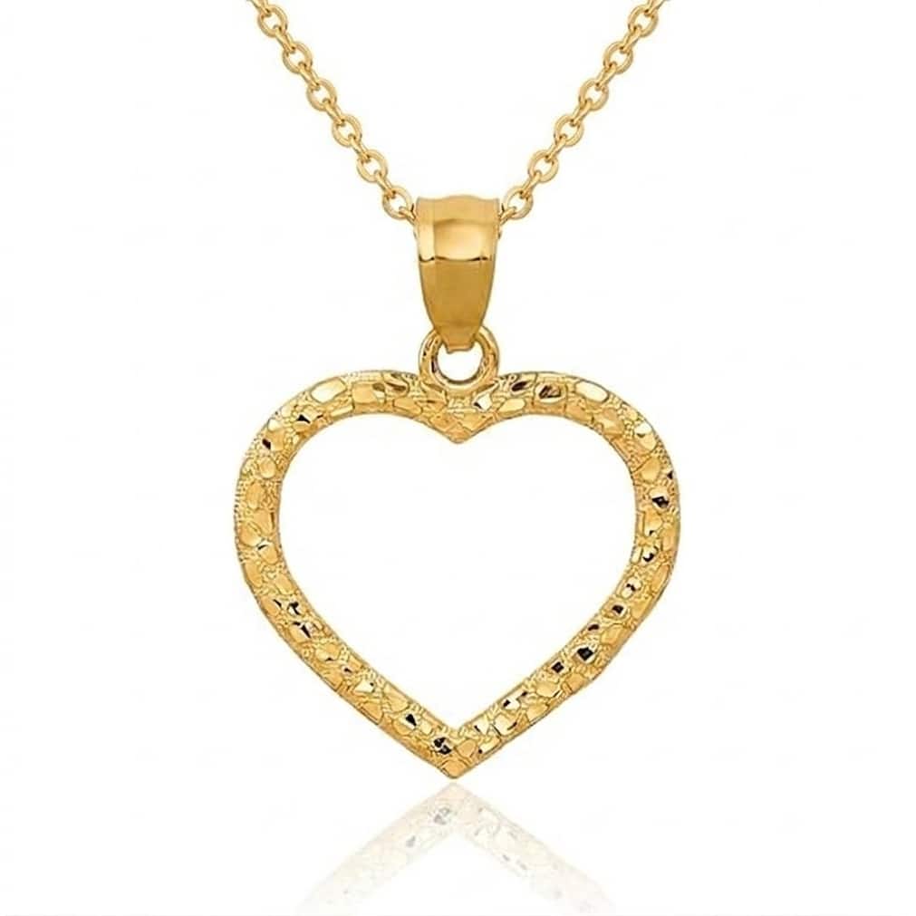 Curata 10k or 14k Yellow Gold 18" Diamond-cut Nugget Open Heart Necklace - 21x15mm