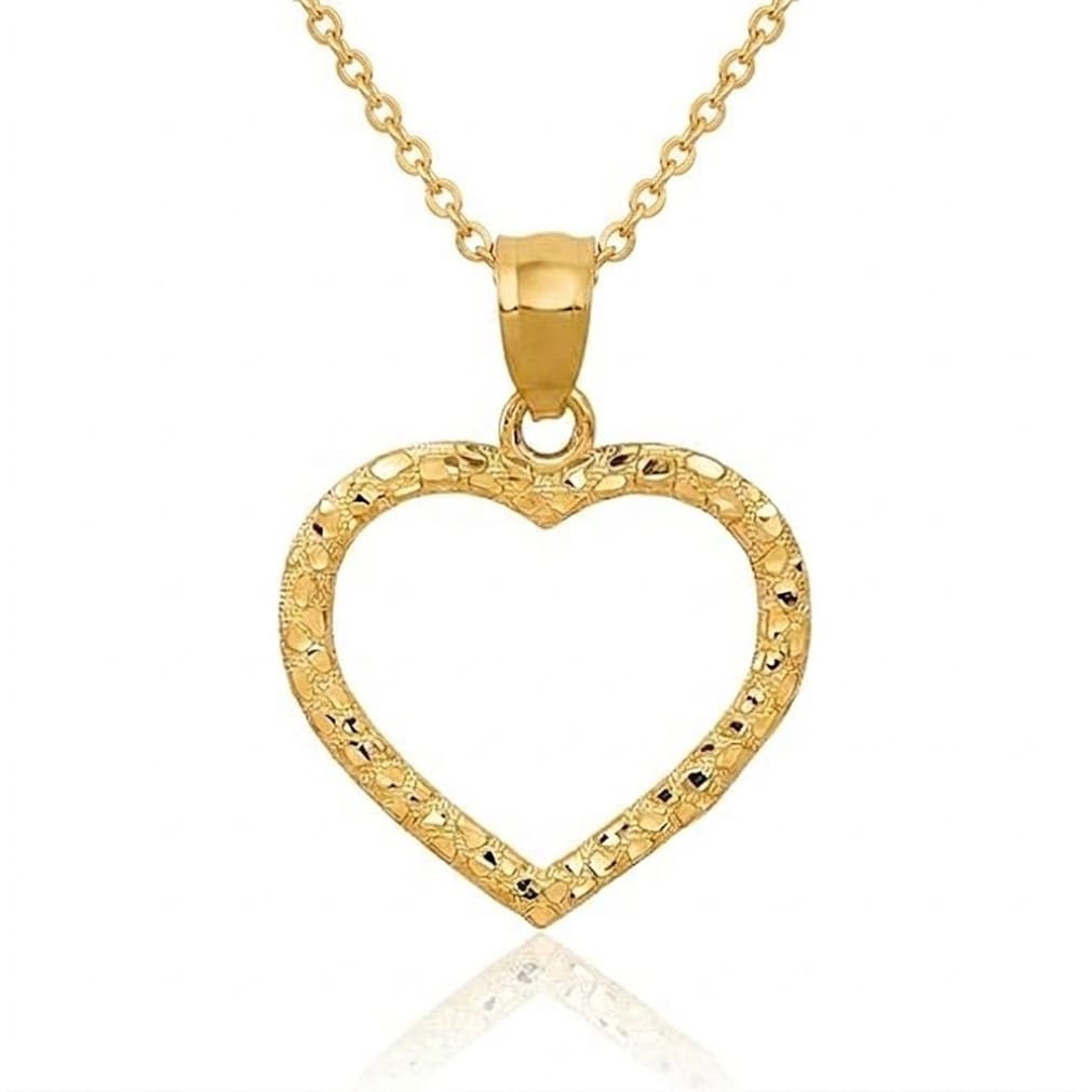 Curata 10k or 14k Yellow Gold 18" Diamond-cut Nugget Open Heart Necklace - 21x15mm