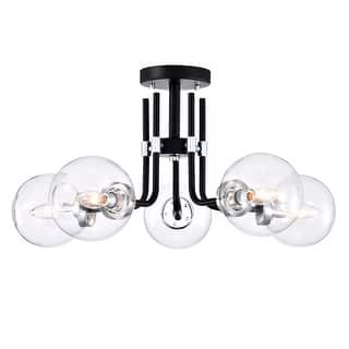 Laruda Semi Flush Mount Ceiling Light Modern-Sputnik Style Matte Black and Silver Finish 5-Light
