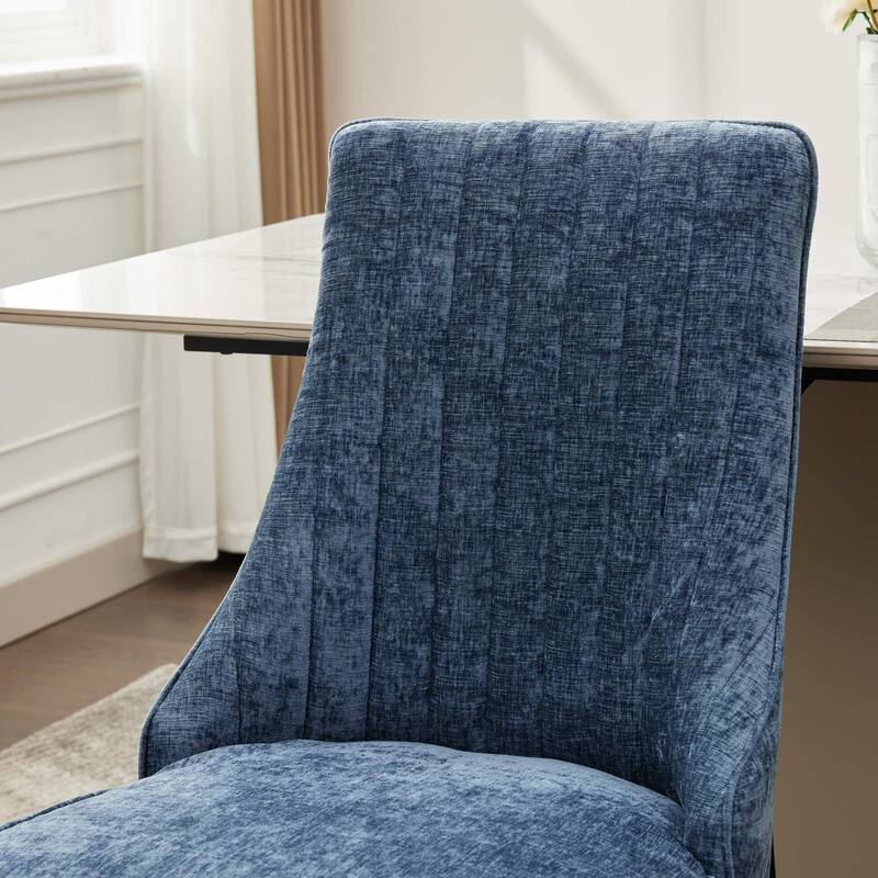 GDF Studio- Rayon Chenille Upholstered Dining Chair with Tufted Back & Golden Metal Base, Set of 2