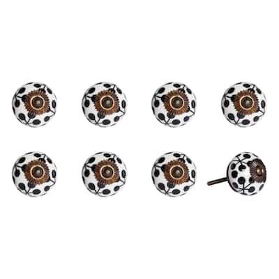Set of 8 Round Ceramic Metal Drawer Pull Knobs for Home Decor - 1.50” x 1.50” x 1.50”