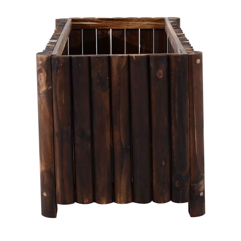 Outsunny Natural Rustic Column Edged Garden Bed Wooden Outdoor Planter Box