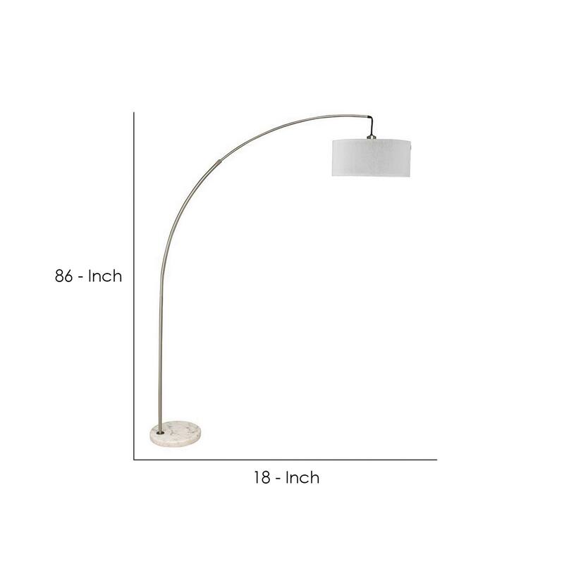 Floor Lamp with Arched Extendable Neck and Marble Base, Silver