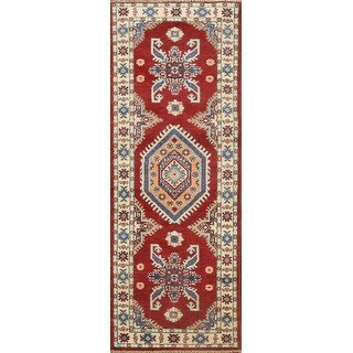 Traditional Geometric Oriental Kazak Wool Runner Rug Handmade Carpet - 1'11" x 5'11"