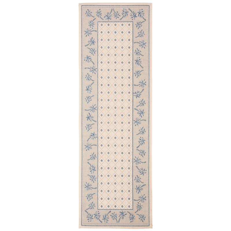 SAFAVIEH Courtyard Merilin Indoor/ Outdoor Geometric Area Rug - 2'7" x 8'2" Runner - Ivory/Blue