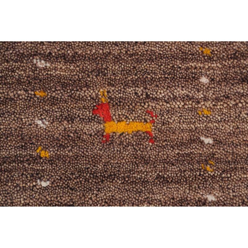 Hand Knotted Oriental 100% Wool Carpet Tribal Animal Pictorial Brown Gabbeh Area Rug - 7' 3'' X 5' 2''