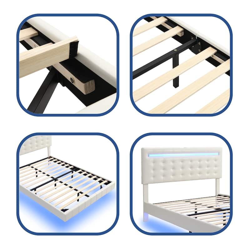 Full Size Floating Bed Frame with LED Lights and USB Charging